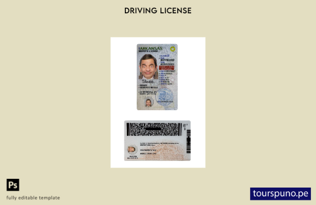 listo para imprimir EE. UU. Arkansas bajo plantilla de licencia de conducir